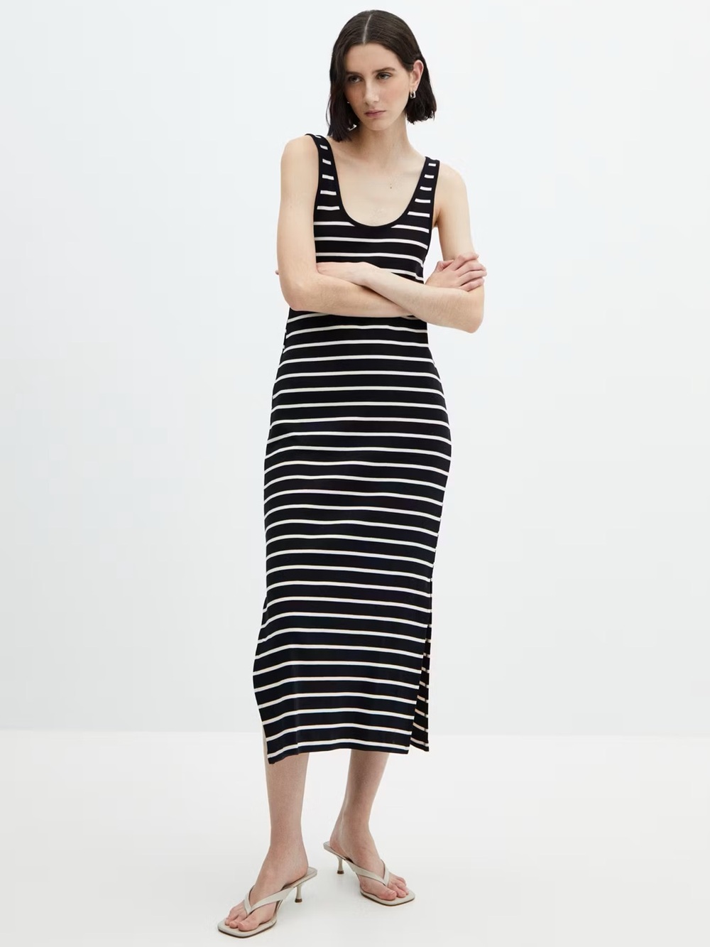 Mango Black cut-out Striped dress NWT